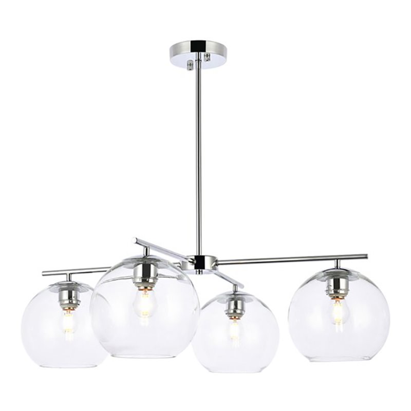 Living District Opus 4-Light Mid-Century Metal Pendant in Chrome and Clear