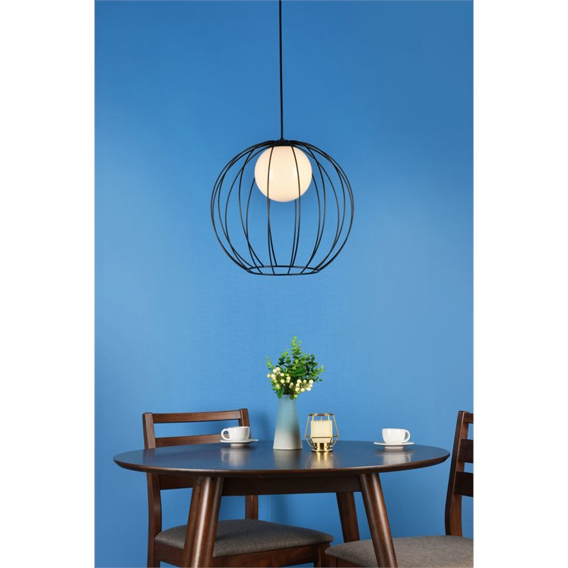 Living District Wetzel 1-Light Mid-Century Metal Pendant in Black and White