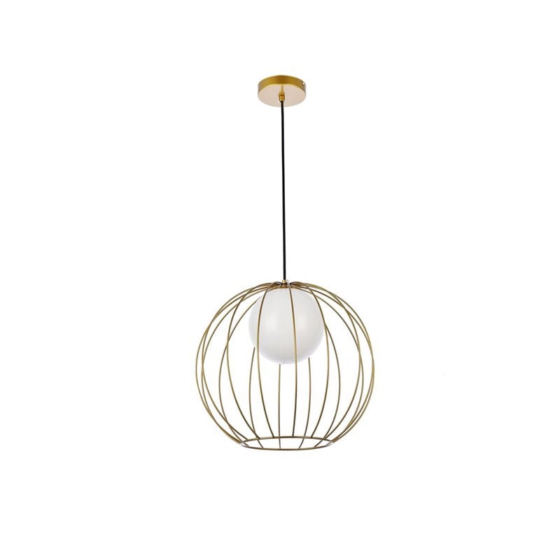 Living District Wetzel 1-Light Mid-Century Metal Pendant in Brass and White