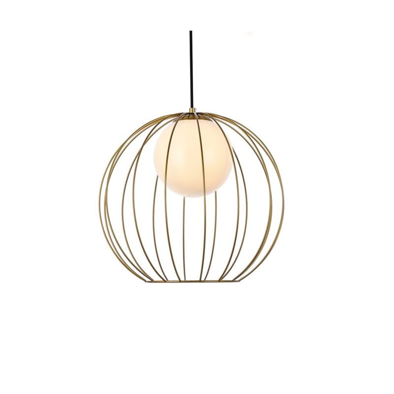 Living District Wetzel 1-Light Mid-Century Metal Pendant in Brass and White
