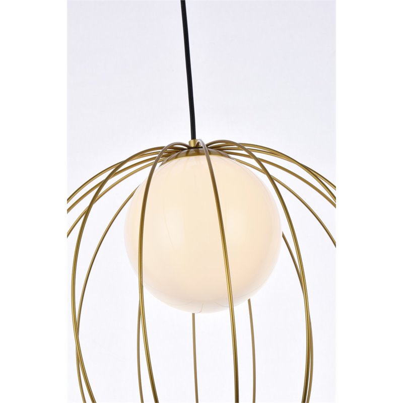 Living District Wetzel 1-Light Mid-Century Metal Pendant in Brass and White