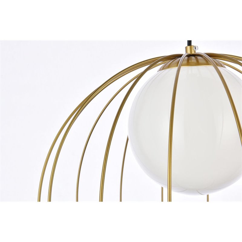 Living District Wetzel 1-Light Mid-Century Metal Pendant in Brass and White