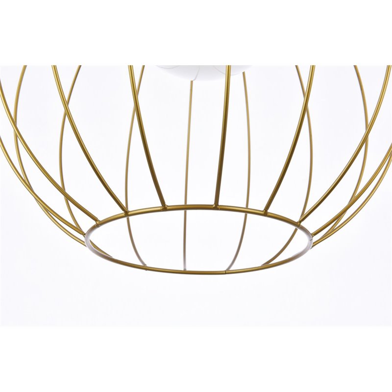 Living District Wetzel 1-Light Mid-Century Metal Pendant in Brass and White