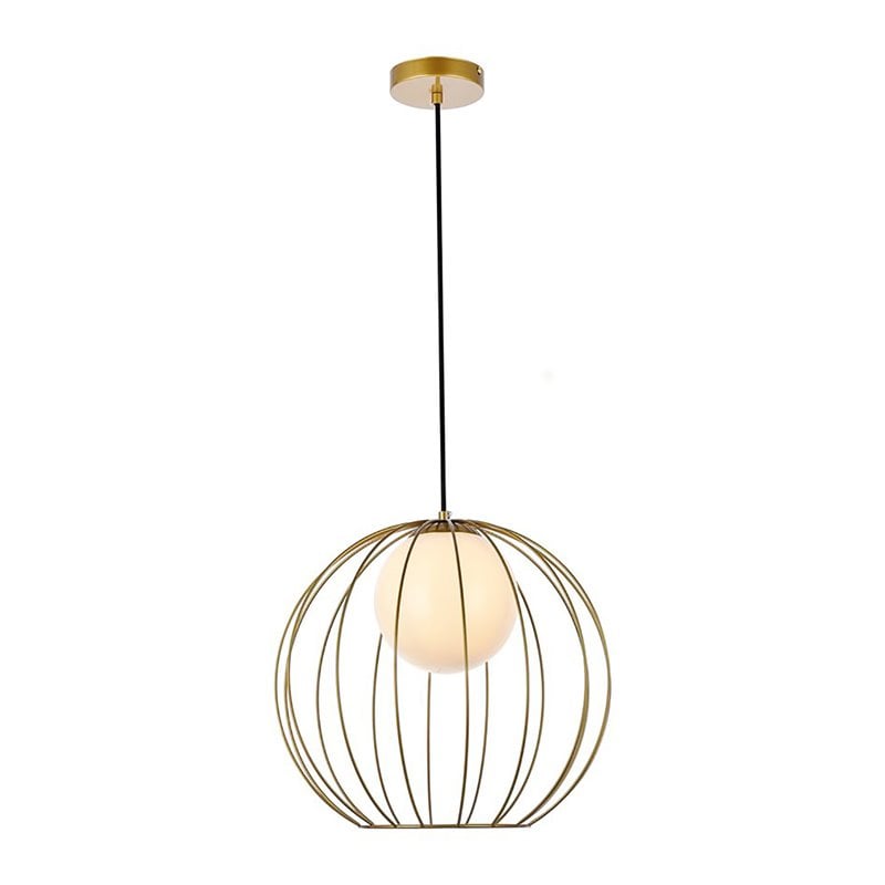 Living District Wetzel 1-Light Mid-Century Metal Pendant in Brass and White