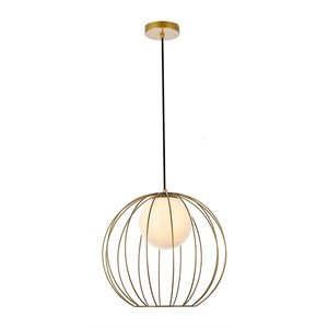 Living District Wetzel 1-Light Mid-Century Metal Pendant in Brass and White