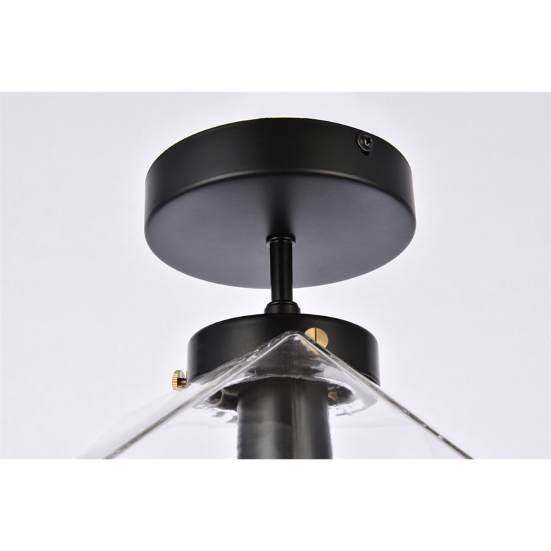 Living District Lawrence 1-Light Mid-Century Metal Flush Mount in Black/Clear