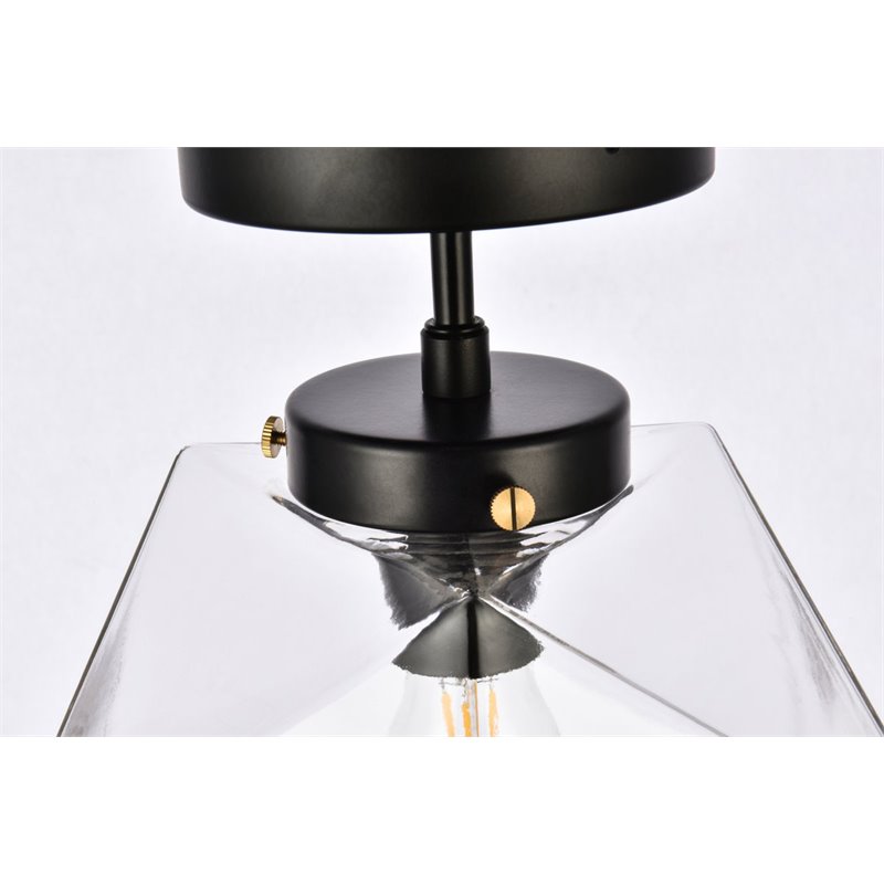 Living District Lawrence 1-Light Mid-Century Metal Flush Mount in Black/Clear