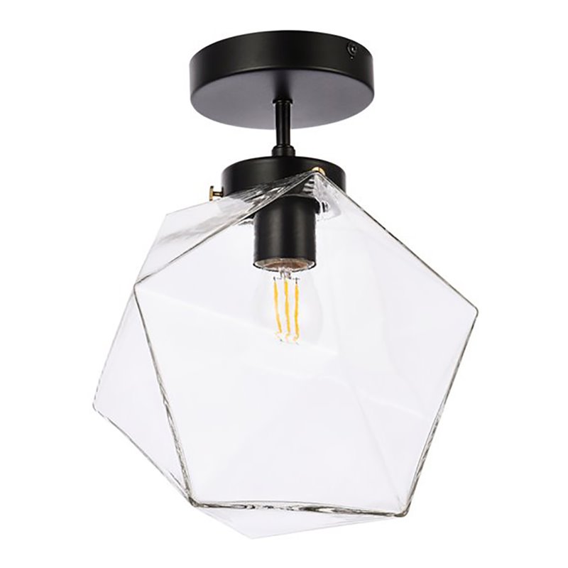 Living District Lawrence 1-Light Mid-Century Metal Flush Mount in Black/Clear