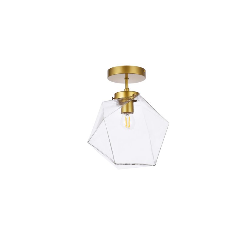 Living District Lawrence 1-Light Mid-Century Metal Flush Mount in Brass/Clear