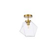 Living District Lawrence 1-Light Mid-Century Metal Flush Mount in Brass/Clear