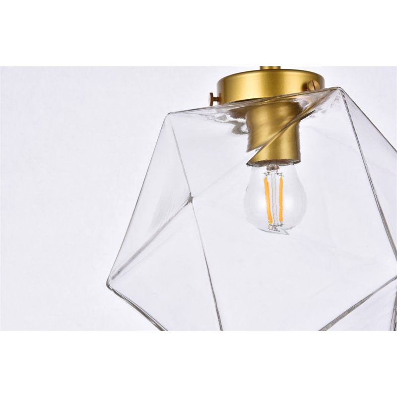 Living District Lawrence 1-Light Mid-Century Metal Flush Mount in Brass/Clear
