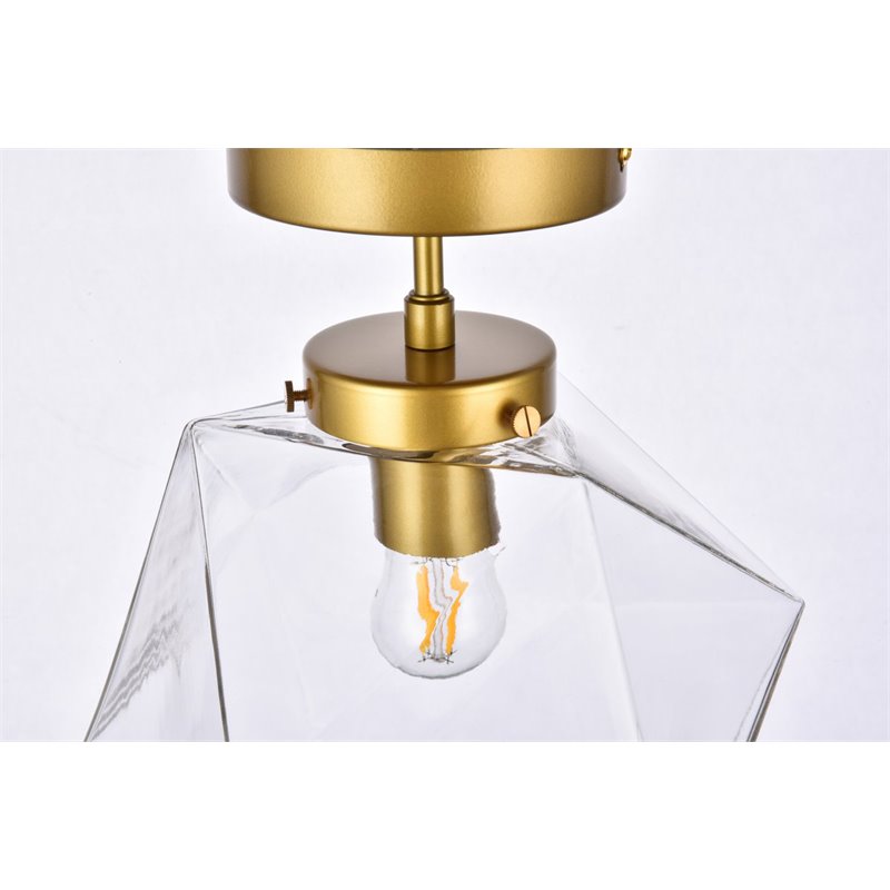 Living District Lawrence 1-Light Mid-Century Metal Flush Mount in Brass/Clear