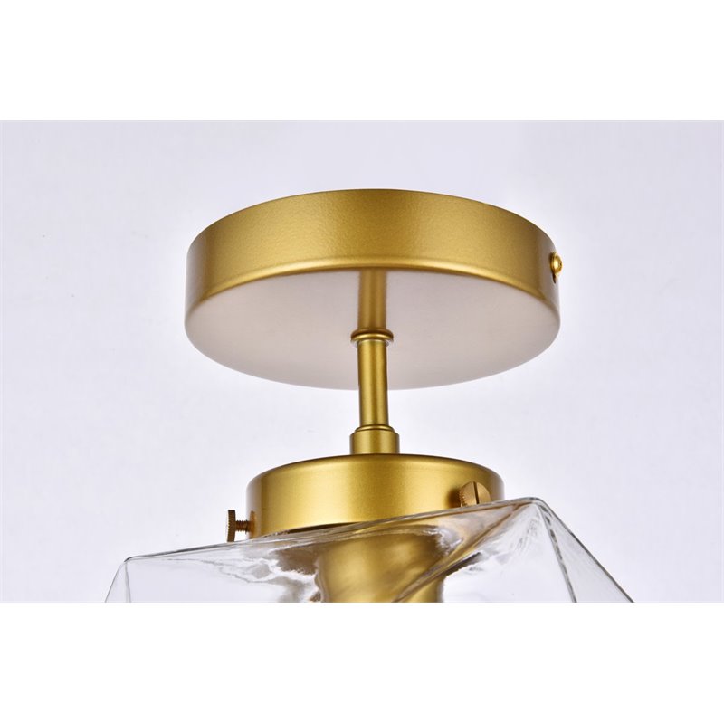 Living District Lawrence 1-Light Mid-Century Metal Flush Mount in Brass/Clear