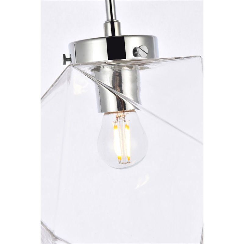 Living District Lawrence 1-Light Mid-Century Metal Flush Mount in Chrome/Clear