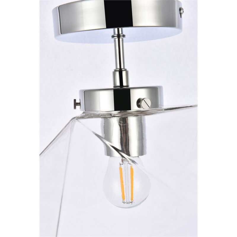 Living District Lawrence 1-Light Mid-Century Metal Flush Mount in Chrome/Clear