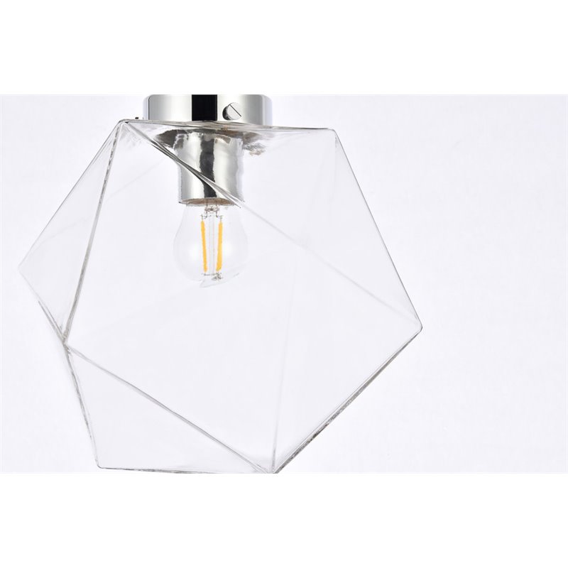 Living District Lawrence 1-Light Mid-Century Metal Flush Mount in Chrome/Clear