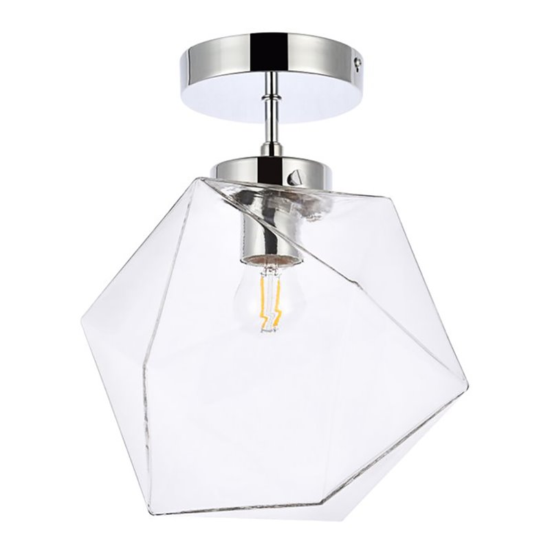 Living District Lawrence 1-Light Mid-Century Metal Flush Mount in Chrome/Clear