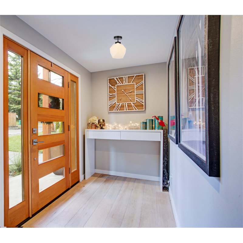 Living District Lawrence 1-Light Mid-Century Metal Flush Mount in Black/White