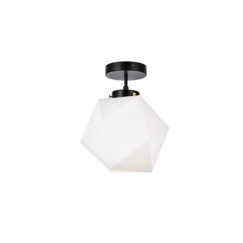 Living District Lawrence 1-Light Mid-Century Metal Flush Mount in Black/White