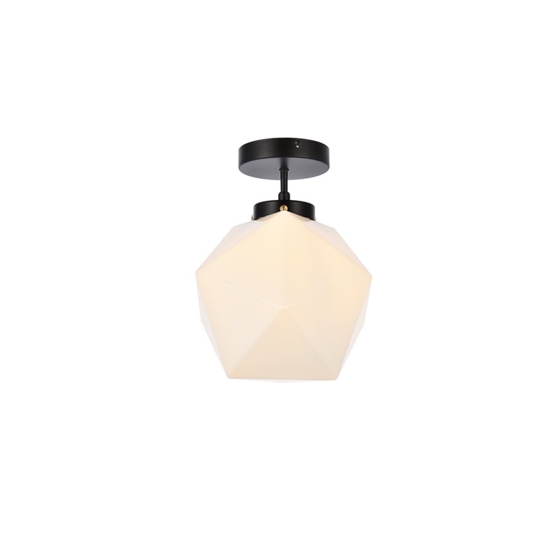Living District Lawrence 1-Light Mid-Century Metal Flush Mount in Black/White
