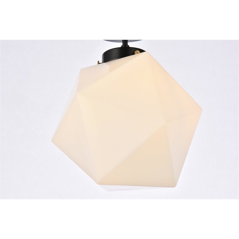 Living District Lawrence 1-Light Mid-Century Metal Flush Mount in Black/White