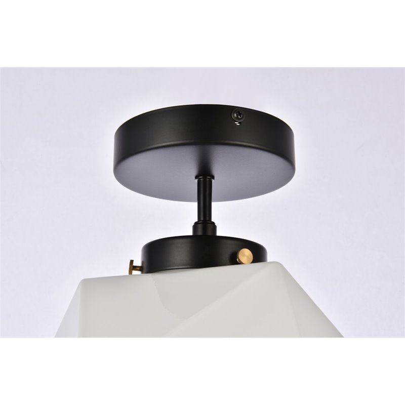 Living District Lawrence 1-Light Mid-Century Metal Flush Mount in Black/White