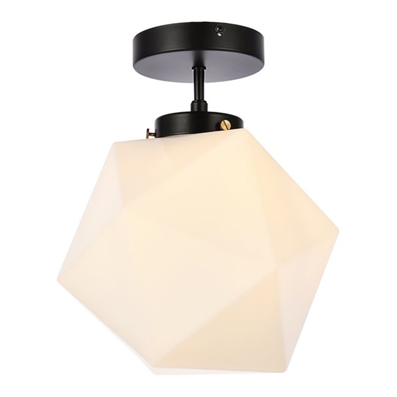 Living District Lawrence 1-Light Mid-Century Metal Flush Mount in Black/White