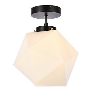 Living District Lawrence 1-Light Mid-Century Metal Flush Mount in Black/White
