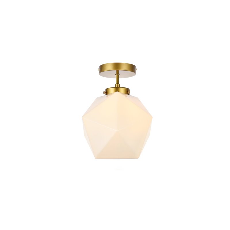 Living District Lawrence 1-Light Mid-Century Metal Flush Mount in Brass/White