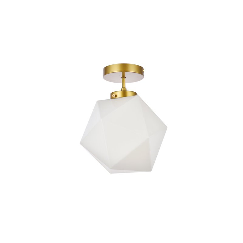 Living District Lawrence 1-Light Mid-Century Metal Flush Mount in Brass/White