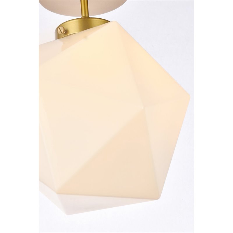 Living District Lawrence 1-Light Mid-Century Metal Flush Mount in Brass/White