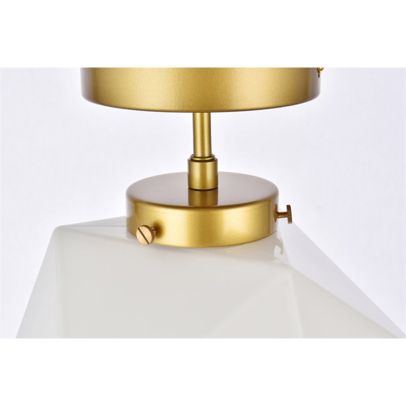 Living District Lawrence 1-Light Mid-Century Metal Flush Mount in Brass/White