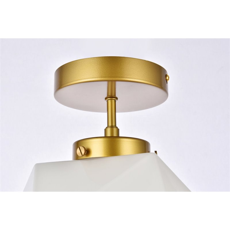 Living District Lawrence 1-Light Mid-Century Metal Flush Mount in Brass/White