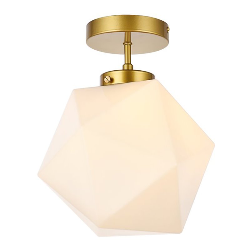 Living District Lawrence 1-Light Mid-Century Metal Flush Mount in Brass/White