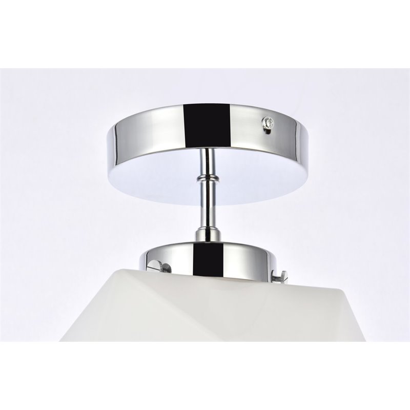 Living District Lawrence 1-Light Mid-Century Metal Flush Mount in Chrome/White