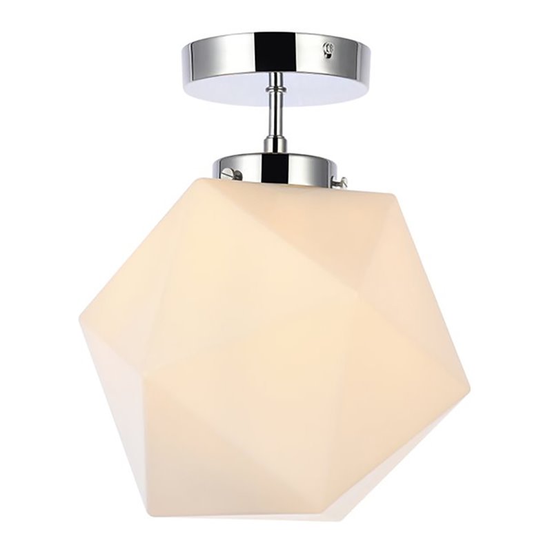 Living District Lawrence 1-Light Mid-Century Metal Flush Mount in Chrome/White