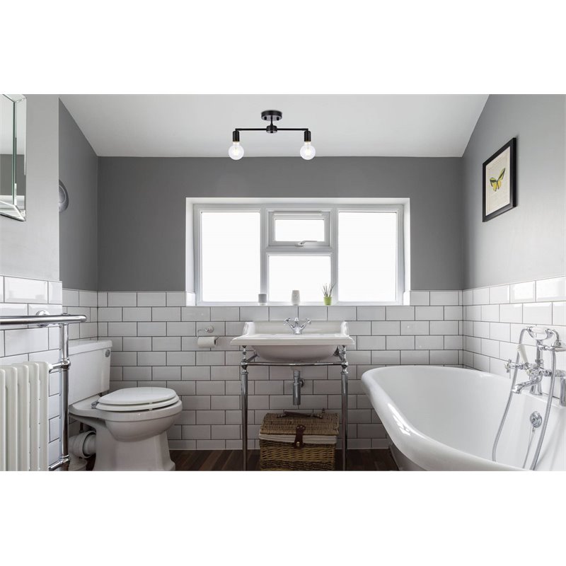 Living District Zane 2-Light Mid-Century Metal Flush Mount in Black
