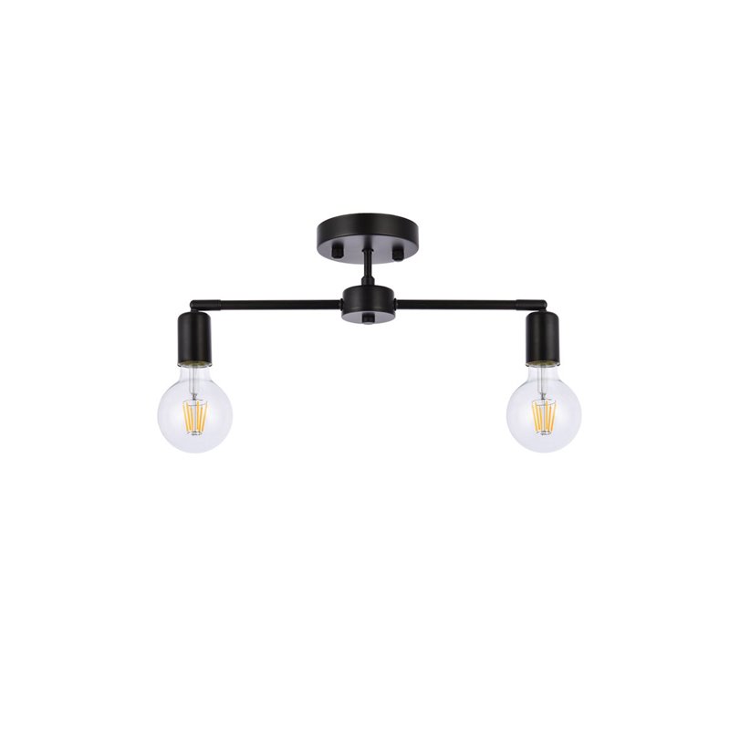Living District Zane 2-Light Mid-Century Metal Flush Mount in Black