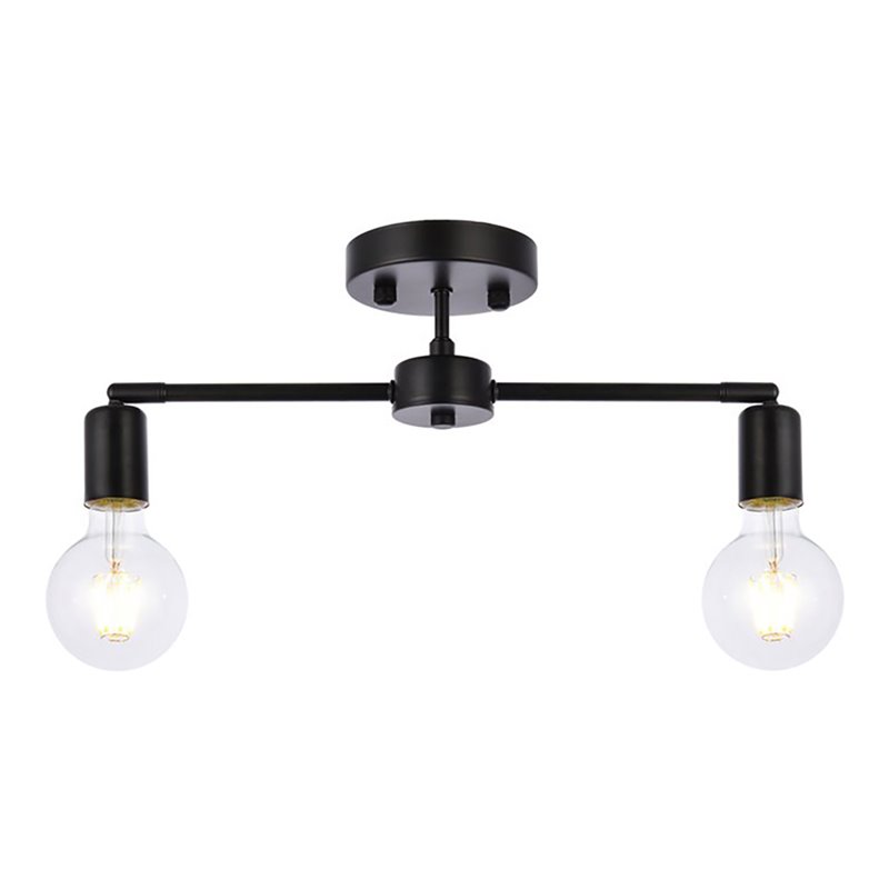 Living District Zane 2-Light Mid-Century Metal Flush Mount in Black