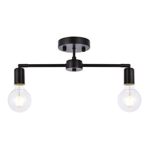 Living District Zane 2-Light Mid-Century Metal Flush Mount in Black