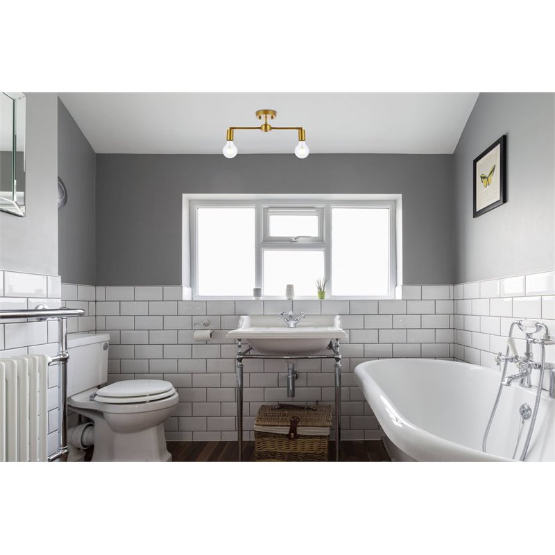 Living District Zane 2-Light Mid-Century Metal Flush Mount in Brass