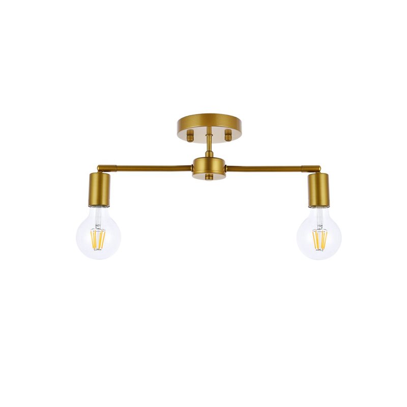 Living District Zane 2-Light Mid-Century Metal Flush Mount in Brass