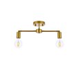 Living District Zane 2-Light Mid-Century Metal Flush Mount in Brass