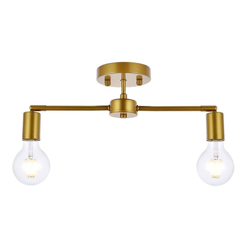 Living District Zane 2-Light Mid-Century Metal Flush Mount in Brass