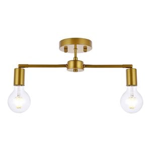 Living District Zane 2-Light Mid-Century Metal Flush Mount in Brass