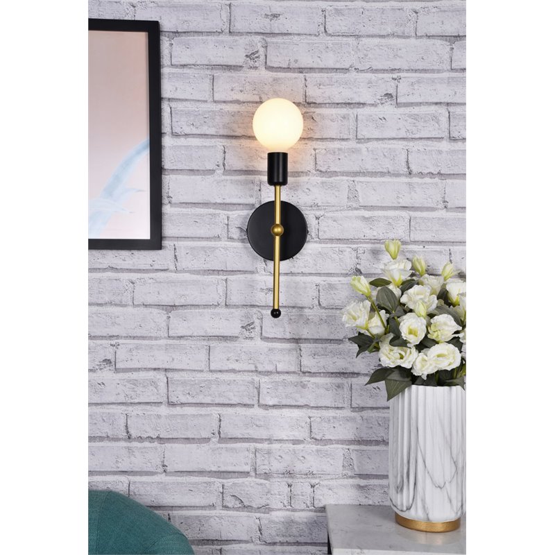 Living District Keely 1-Light Mid-Century Metal Wall Sconce in Black and Brass