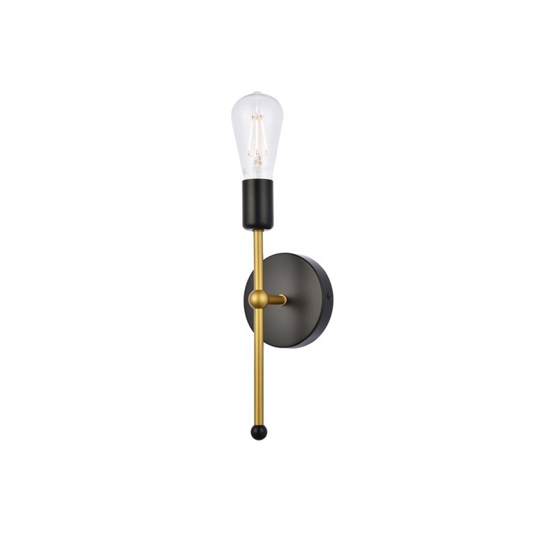 Living District Keely 1-Light Mid-Century Metal Wall Sconce in Black and Brass