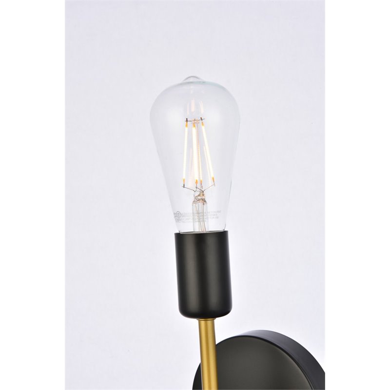 Living District Keely 1-Light Mid-Century Metal Wall Sconce in Black and Brass