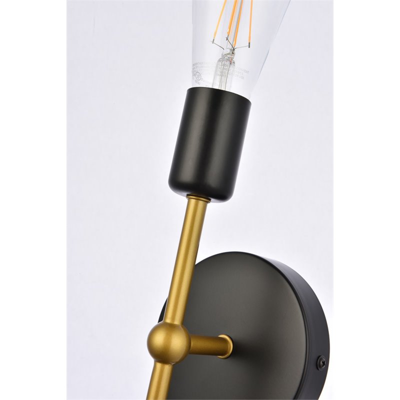 Living District Keely 1-Light Mid-Century Metal Wall Sconce in Black and Brass