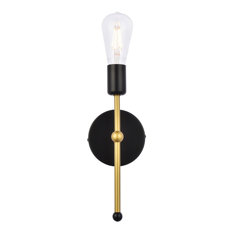 Living District Keely 1-Light Mid-Century Metal Wall Sconce in Black and Brass